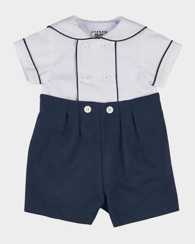 Boy's Pique Knit Button Shortalls, Size 3M-24